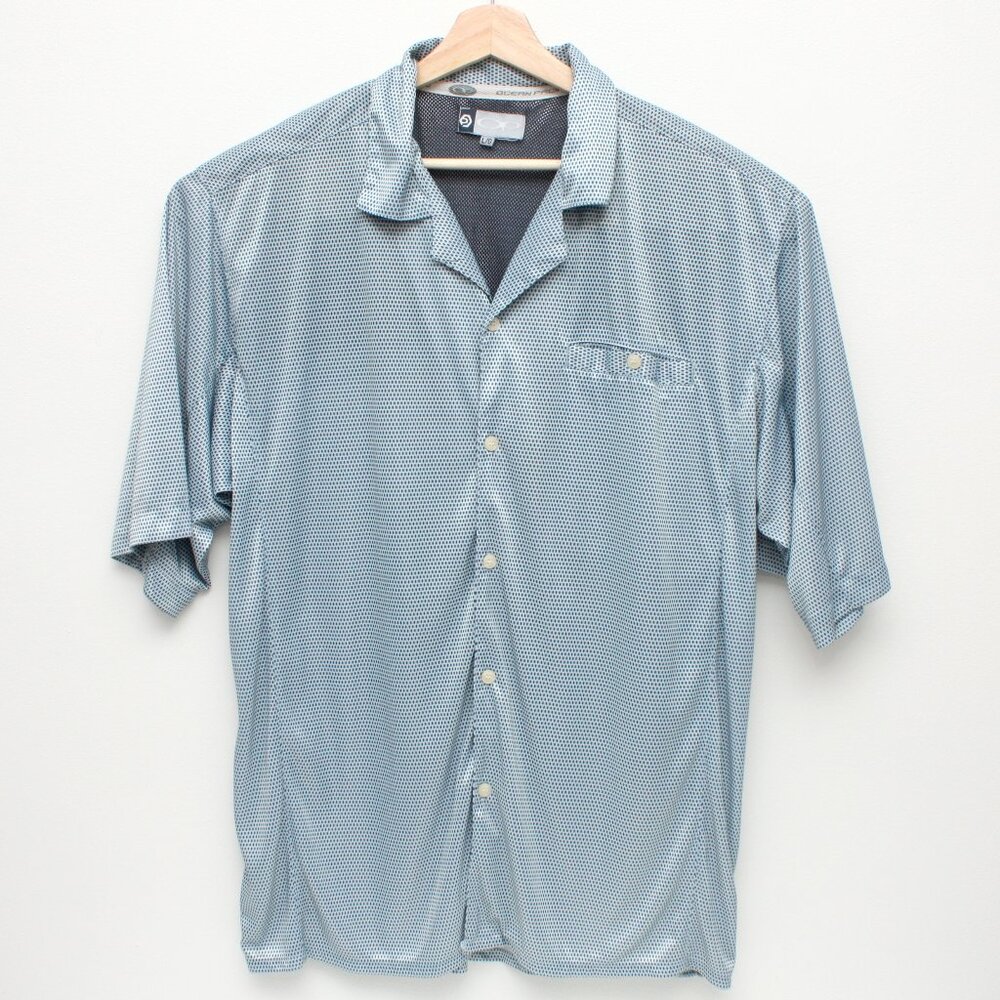 Ocean Pacific Men's Short Sleeve Vented Collared Polo Shirt Dotted Blue Large